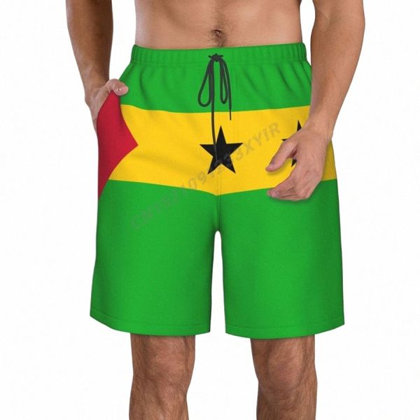 Sommer Herren Sao Tome und Principe Flagge Strand Hosen Shorts Surfen M-2XL Polyester Bademode Laufen u7Wy #