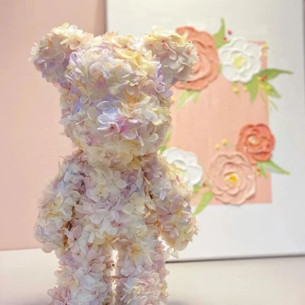 Sculture Fai da te Fiore eterno Statua dell'orso Stampo in mattoni bianchi con petalo Materiale fatto a mano Compleanno Memoriale Regalo di San Valentino alla ragazza