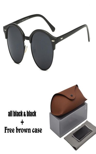 Designer de marca Round Glasses Sunglasses Homens Homens Steampunk Sun Glasses Halfmetal Frame G15 UV400 Lente com estojo marrom e acessório9248484
