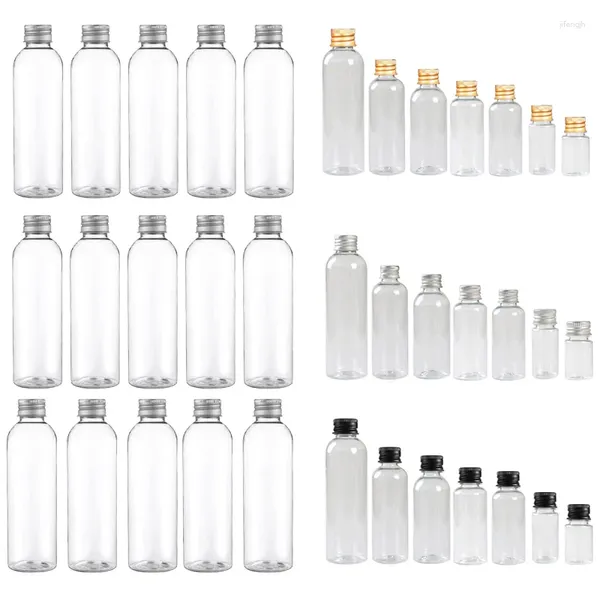 Aufbewahrungsflaschen 5 Stück 5 ml-500 ml Mini-Kunststoff-PET-Flasche mit Aluminium-Schraubverschlüssen Tragbare Probenfläschchen Reise-Kosmetikbehälter für Lotion