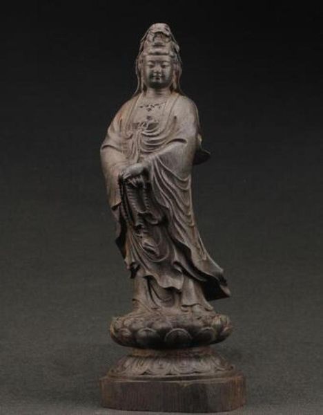 China039 grande scultura manuale decorativa in legno di ebano antico della statua di Kuan Yin1561921