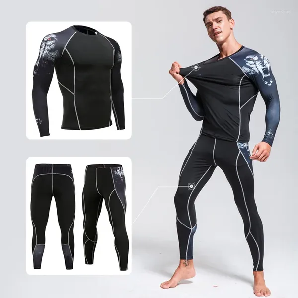 Roupa interior térmica masculina marca roupas de compressão tático mma rashgard kit correndo collants treinamento fitness quente