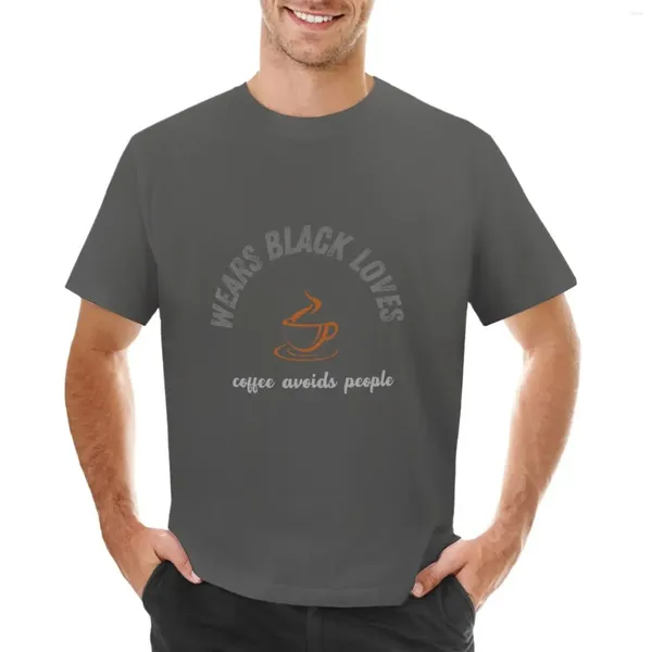 Herrenpolo trägt Schwarz, liebt Kaffee, vermeidet Menschen, T-Shirt, Jungen, Weiß, schwitzt