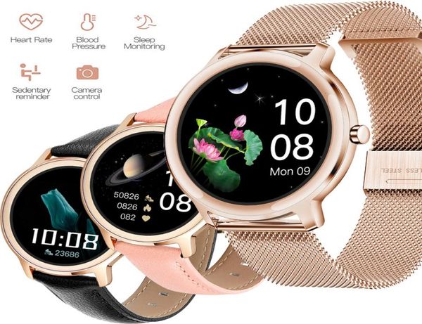 R18 Smart Watch Lady Rosa Rose Gold Armband Fitness Tracker IPS Buntes Bildschirm Armbandwatch 24H Herzfrequenzmonitor Sport Smartwatch 1865313