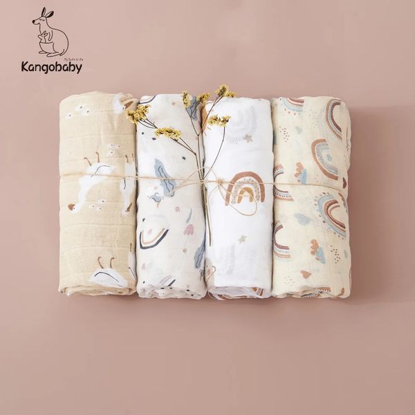 Kangobaby Set regalo da 4 pezzi in cotone 100% #My Soft Life# Coperta in mussola con design per tutte le stagioni 240311