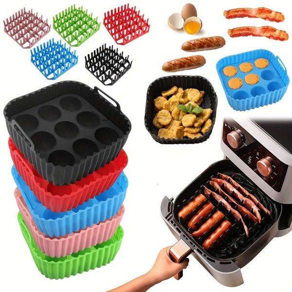 1 conjunto, conjunto de silicone quadrado premium rack de cachorro-quente com bacon, molde de bolo de 9 cavidades, frigideira sem Bpa, seguro para máquina de lavar louça - compatível com fritadeiras de ar 7QT +