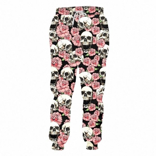 Lcfa Marca Rosa Rosa Fr Crânio 3D Impressão Harajuku Homens Sweatpants Treino Streetwear Mulheres Fi Calças Casuais LG Pant Y93G #