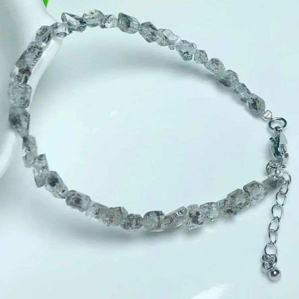 Natural herkimer diamante pulseira de metal corrente cristal reiki cura pedra moda jóias presente para mulher 240315
