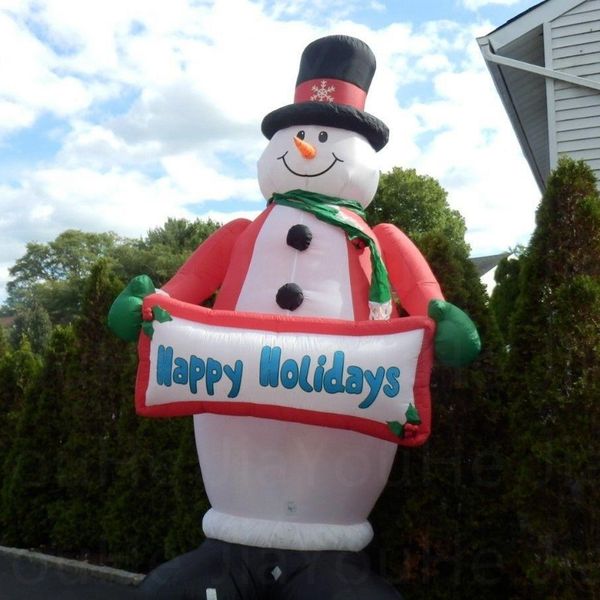 10 m 32,8 pés de altura Boneco de neve de Natal personalizado Decoração boneco de neve inflável deitado em pé Decoração balão ar personagem de inverno deitado com chapéu vermelho