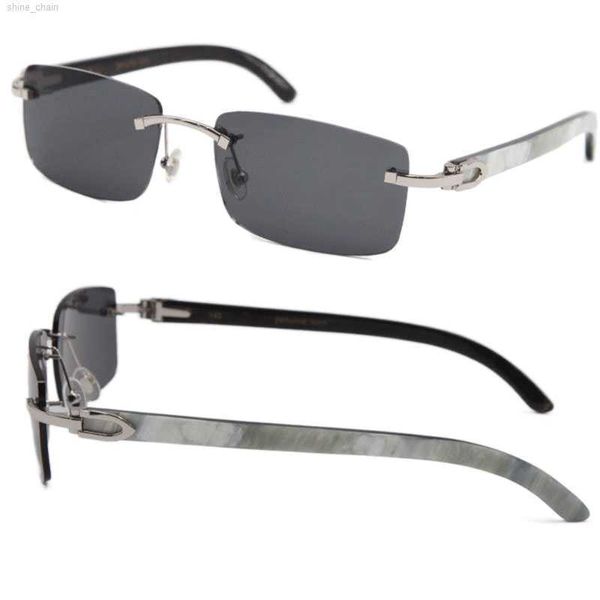 Großhandel High-End-Sonnenbrille 8200757 aus Metall, randlos, quadratisch, innen weiß, schwarzes Büffelhorn, 18 Karat Gold, Damenbrille, fahrende Frau, Rahmen, Brillengröße 56–18–140 mm