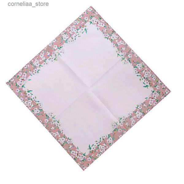 Taschentücher Bandanas Durag 1 Stück bunter Griff Kopftuch Damen Baumwolle bestickter Schal Tasche Hank Kopftuch weiß rosa blau 2023 Großhandel Y240326