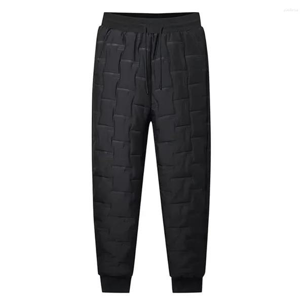 Calças masculinas casuais inverno quente grosso acolchoado calças térmicas para homens cor sólida cintura elástica à prova sweatpants roupas