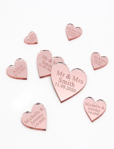 50шт персонализированные гравированные акриловые зеркало Love Heart с дырочными подарками.
