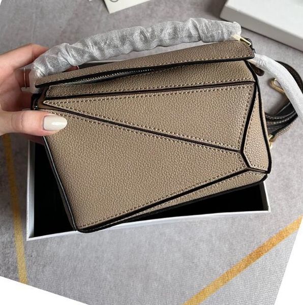 Bolsa de designer de couro de bezerro de qualidade espelhada para mulheres retrô patchwork bolsa geométrica com alça de ombro diagonal couro genuíno