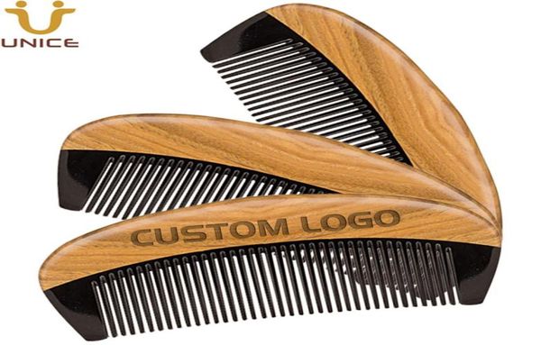 MOQ 50 PCS LOGOTIPO Personalizado Tamanho de Bolso Pente de Barba Pente de Cabelo Antiestático Feito à Mão Premium Natural Sândalo Verde e Chifre para Me5257521