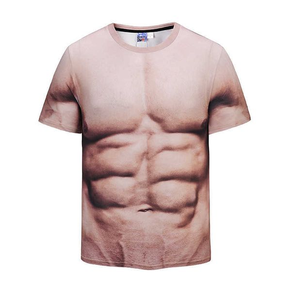 Sexy 3d Muscle Mens manga curta spoof criativo fitness elástico camiseta impressão digital