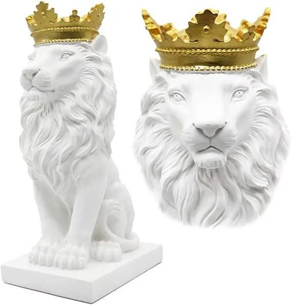 Esculturas nórdicas coroa leão ornamento estátua casa bar escritório masculino leão crença escultura artesanato decoração animal ornamento presente