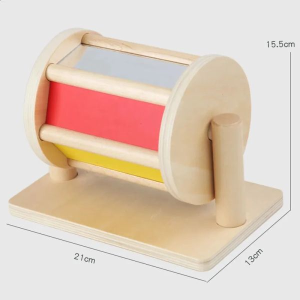 Giocattoli di intelligenza Materiali Montessori Suoni tessili in legno Tamburo sensoriale con specchio Colorazione Filatura educativa cognitiva Bambino 24013 Dhtzg