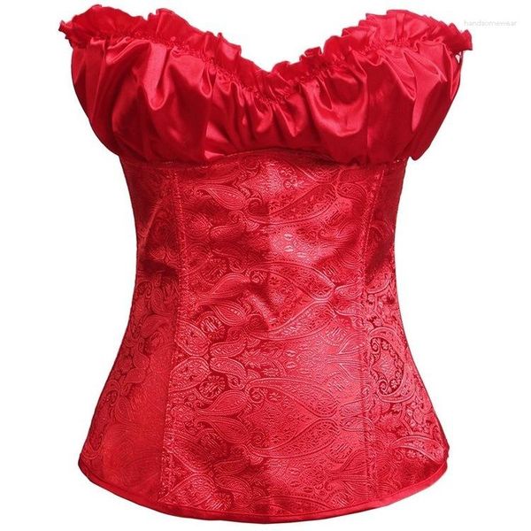 Tanques femininos Zip Side Brocade Mulheres Lace Up Overbust Corset Bustier Outfit Plus Size Korset com Copa Preto Damasco Branco Vermelho Prata