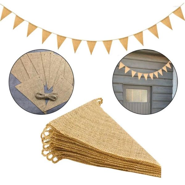 Party Dekoration 3M 13 Flaggen Vintage Jute Hessische Sackleinen Bunting Banner Hochzeit Pografie Requisiten Feier Diy