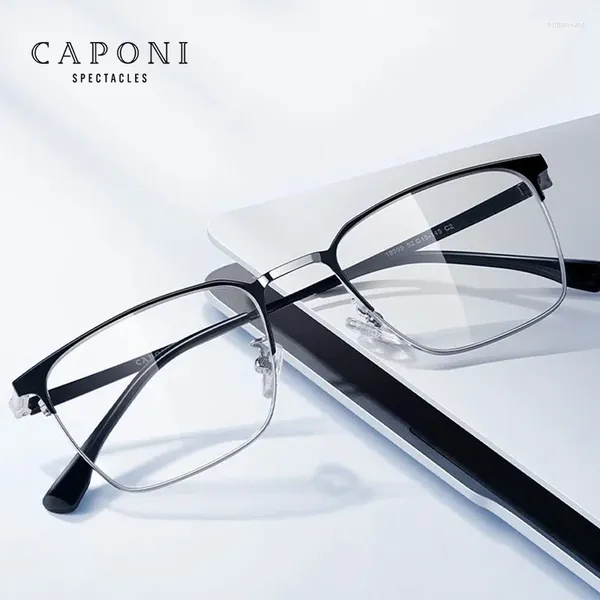 Солнцезащитные очки CAPONI, брендовый дизайн, мужские очки в оправе, классические деловые очки с защитой от синего света, UV400, оптический компьютер JF18999