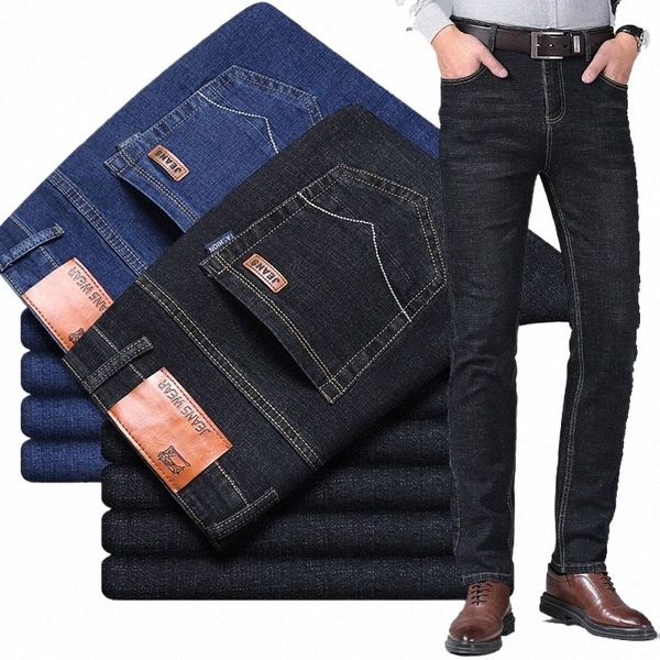 uomo Fi Jeans Busin casual tubo dritto ampio vestibilità stretch slim jeans classici pantaloni denim pantaloni maschili Q9Vd #