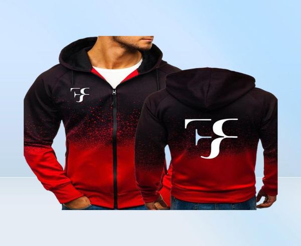 RF Roger Federer Impressão Moletom Gradiente Hoodies Homens Primavera Outono Velo Jaqueta Com Zíper Mens Hoodie Harajuku Roupas Masculinas Y19112736336