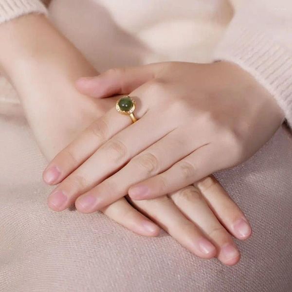 Кольца кластера 2024 Hetian Jade Ring Модные китайские стильные геометрические бусины с пряжкой на палец премиум-класса