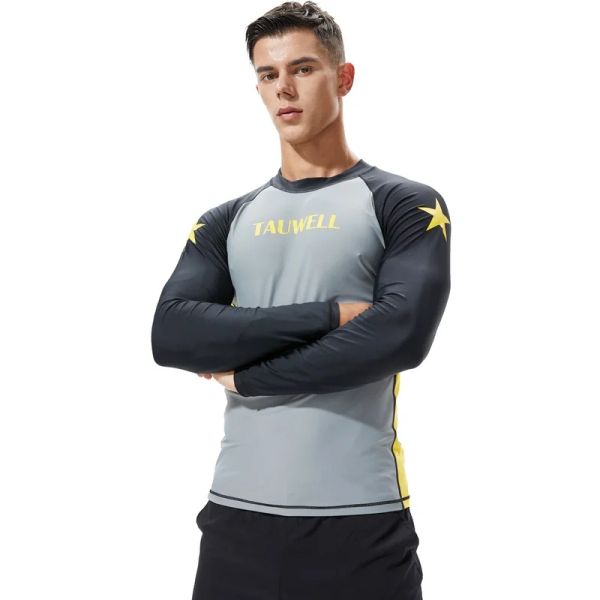 Suits Rashguard Erkekler Uzun Kollu Mayo Yüzme Gömlek Lycra Sörf Yüzme için Döşeme Guard Mayo