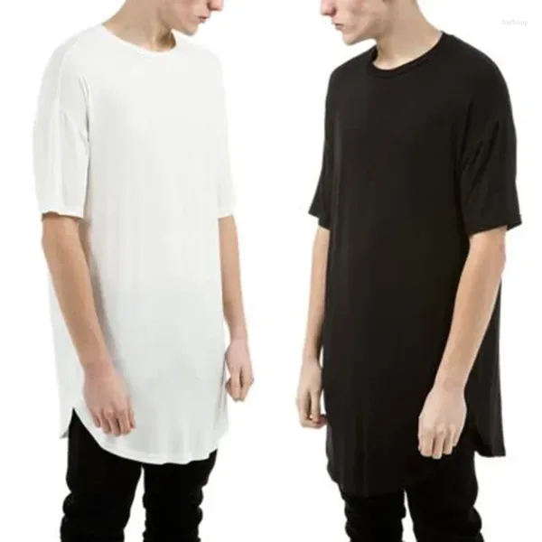 Erkek Tişörtleri 2024 Moda Hip Hop Style Düz Renk Swag Hem Tshirt Yaz Kısa Kollu Yuvarlak Boyun Gündelik Gevşek Tişört Üst Kıyafetleri