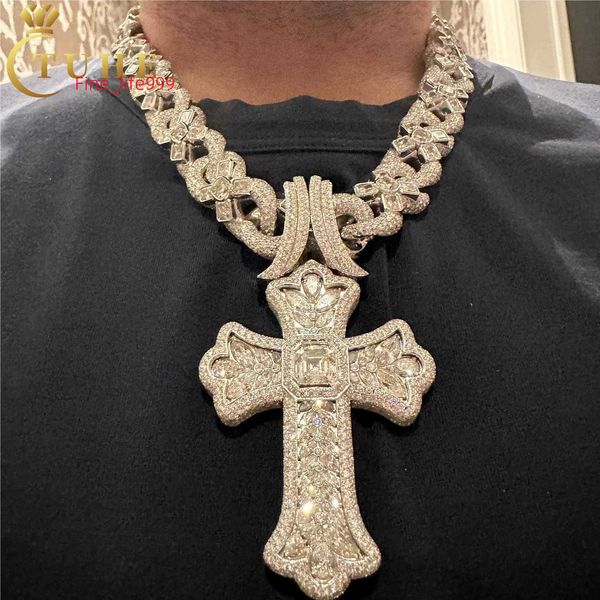 Персонализированное ожерелье ручной работы с шедевром огранки «маркиза» из муассанита ириса в виде креста с символом бесконечности, кубинская цепочка со звеньями