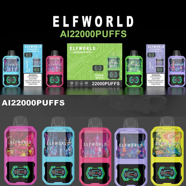 Puff 22000 elfworld ai 22k Cigarros eletrônicos Vapes Dish Mesh Mesh Bobina 650 mAh Tela de modela dupla Envio no mesmo dia