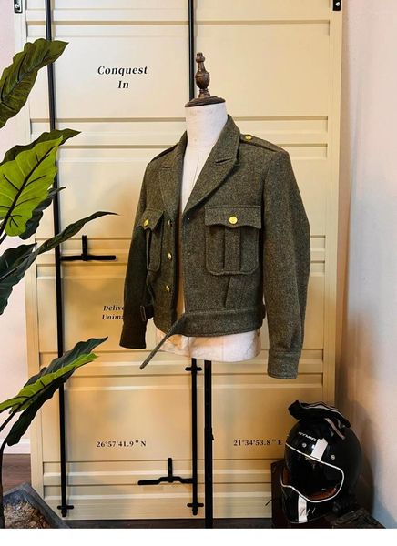 Herrenjacken, Schneider Brando S-042, 625 g schwere Eisenhower-Jacke aus reinem Woll-Tweed, zwei Farbknöpfe erhältlich