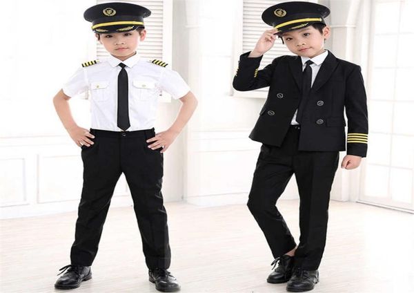 90160cm crianças trajes de piloto carnaval festa de halloween usar comissário de bordo cosplay uniformes crianças aeronaves capitão roupas q094657673