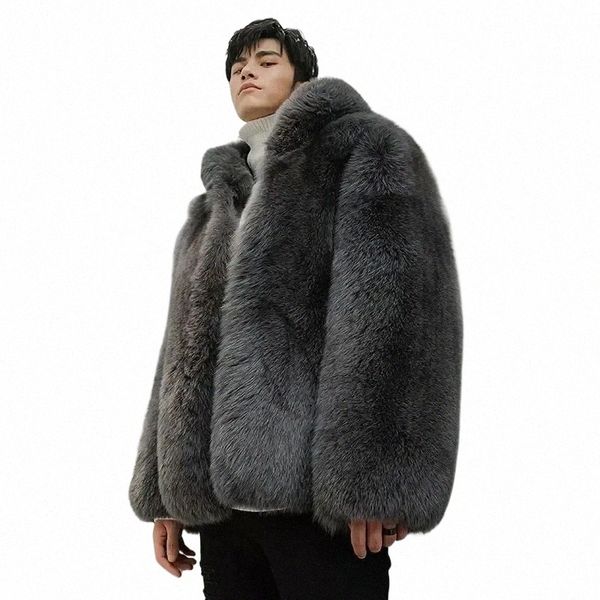 inverno stile classico morbido caldo cappotto di pelliccia sintetica manica Lg Plus Size Designer uomo abbigliamento streetwear soffice giacca A1aU #