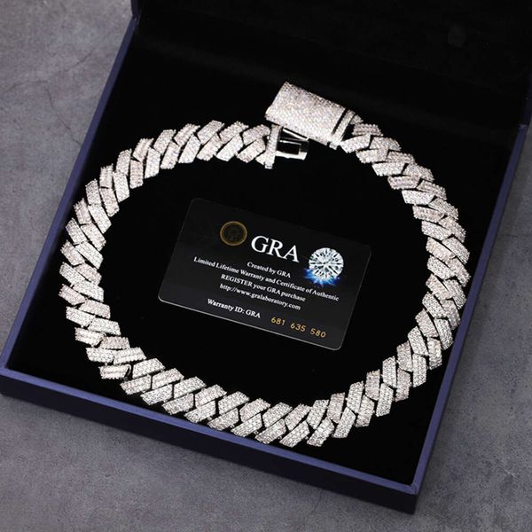 Gioielli placcati in oro massiccio Sier Baguette e catena a maglie cubane con diamanti rotondi in moissanite con certificato GRA