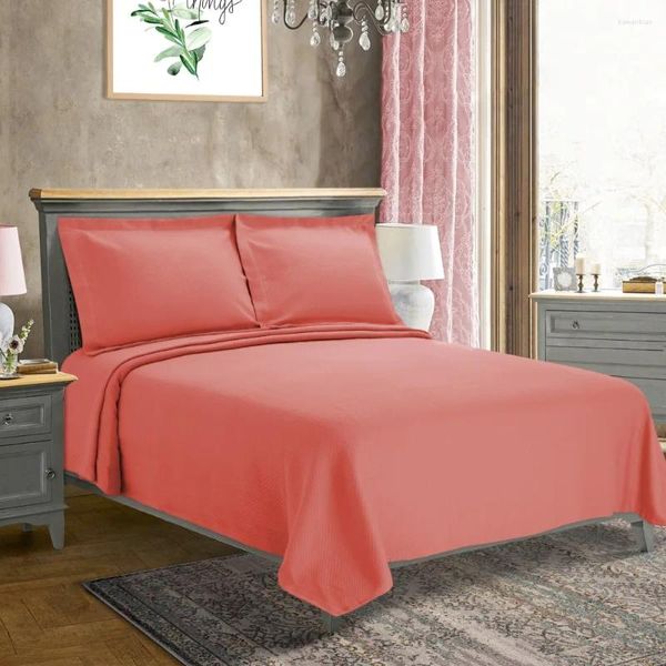 Bettwäsche-Sets, Bettbezug, Premium-Baumwolle, 3-teiliges Bettlaken, doppelte Korallenfarbe, langlebiges und atmungsaktives, maschinenwaschbares Set