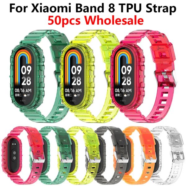 Acessórios 50 peças atacado pulseira de silicone tpu para xiaomi mi band 8 pulseira transparente de substituição para mi band 8 pulseira inteligente