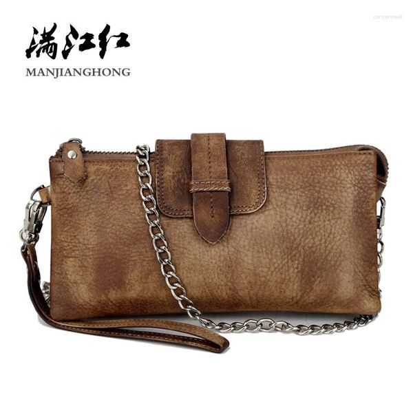 Umhängetaschen Frauen Vintage Echtes Leder Dame Mode Handgemachte Designer Messenger Geldbörsen Telefon Halter Griff Brieftaschen 1636