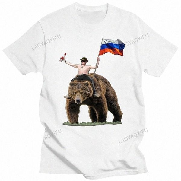 clássico Putin Vodka Urso Homem Russo Cott Camiseta Vladimir Putin Urso Rússia Tee Fi Cool T Shirt O-pescoço Streetwear Tops X7mP #