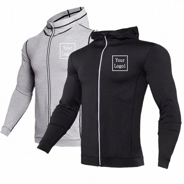 Homens Logotipo Personalizado Correndo Jaquetas Novos Hoodies Camisa Esportiva Homens Chapéu Fitn Gym Training Sport Top Masculino Sportswear B3MG #