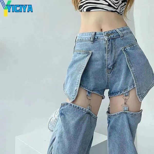 Jeans femininos yiciya mulher denim jeans destacável calças retas soltas slim longo 2024 inverno calça de maternidade y2k calças de carga 90s