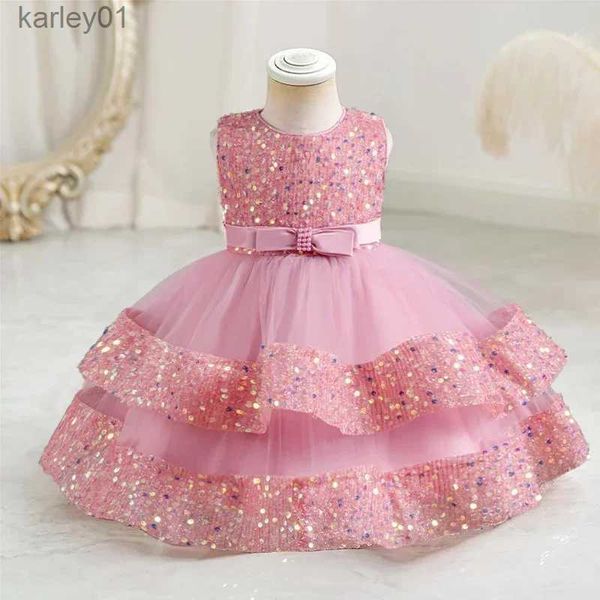 Mädchenkleider Baby Mädchen Pailletten Ärmelloses Partykleid 1. Geburtstag Taufe Kleinkind Kleid Hochzeit Prinzessin Kleider für Kinder Mädchen Luxus Cown yq240327