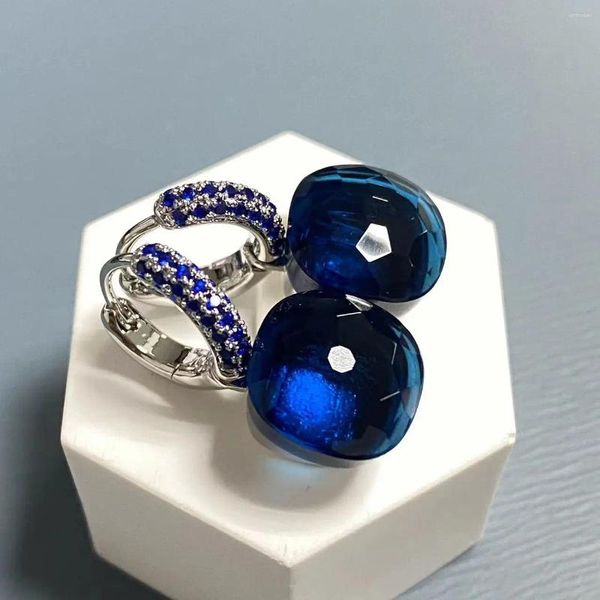 Brincos pendurados KAISQJEW 11,6 mm Max Stone Crystal Inlay Azul Zircon Prata Cor Londres Topázio Mulheres Jóias Presente