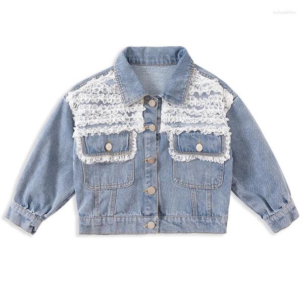 Jaquetas crianças roupas jeans jaqueta jeans para meninas casaco renda doce outerwear bebê menina primavera roupas estilo coreano moda em