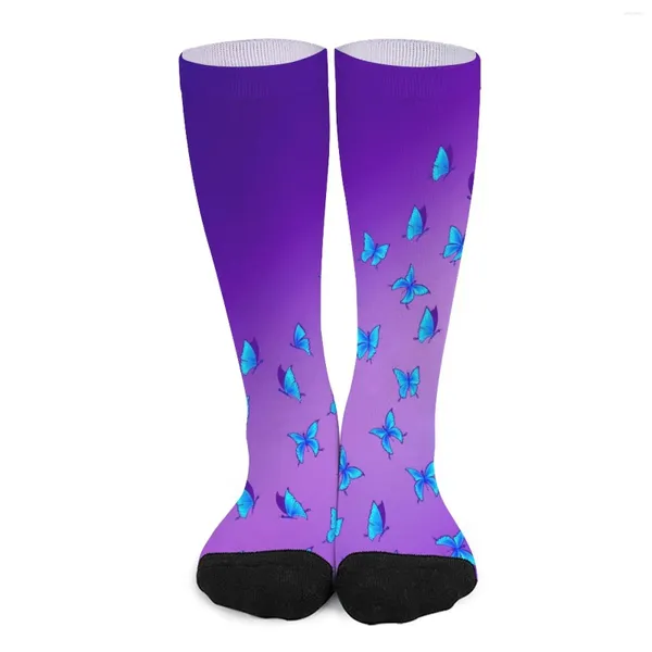 Calzini da donna Calze con stampa farfalla Blu Viola Personalizzati Kawaii Autunno Anti sudore Corsa traspirante