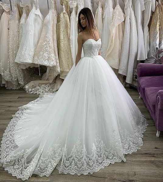 Princesa branco tule vestidos de casamento vestido de baile 2023 querida strapless plus size noiva formal wear apliques renda longo vintage b4070603