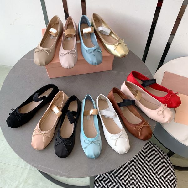 Miui Ballerinas für Damen und Herren, Schleife, Seide, Tanzschuh, Luxus-Designer-Schuh, sexy Trainer, Yoga, lässige Segeltuchschuhe, Ballerina-Spaziergang, Outdoor-Schuhe, Loafer, Damengeschenk