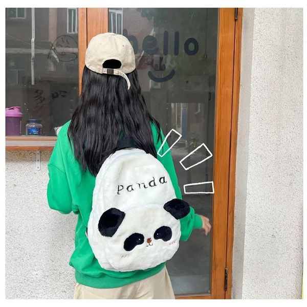 Okul çantaları kadın karikatür panda peluş peluş backpack kız öğrenci sevimli kürk omuz çanta