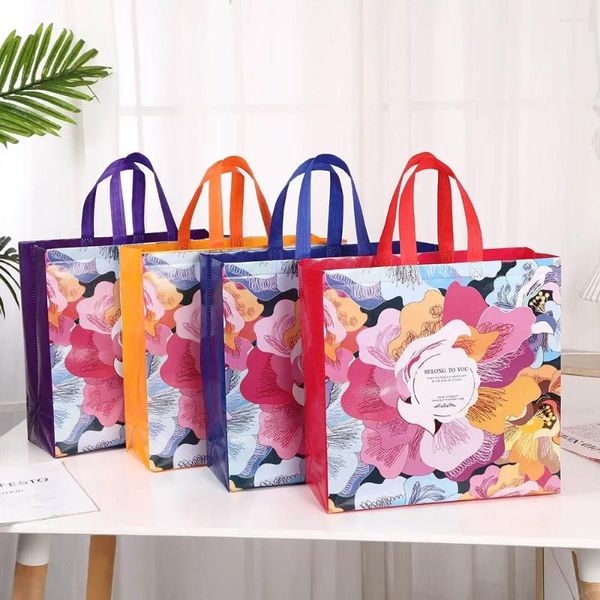 Borse di stoccaggio Borsa portatile in tessuto non tessuto semplice e moderno alla moda Fiore stampato Centro commerciale Abbigliamento Imballaggio Ba